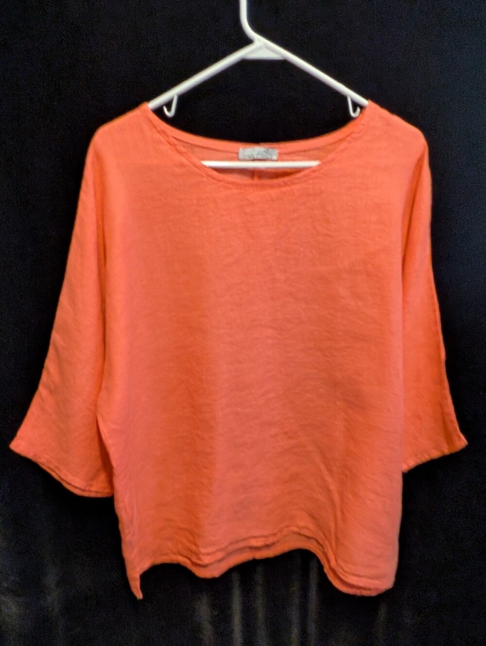 100% Linen Lagenlook Coral Minimalist Beachy Boho Top  Bust 51" Size Large+